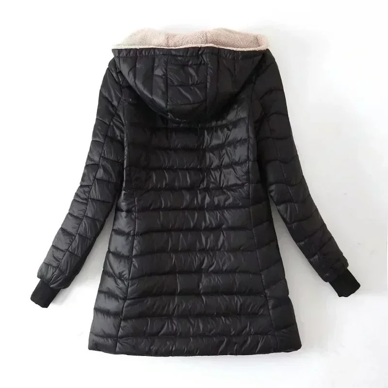 Women Winter Warm Lined Quilted Jacket Fuzzy Fleece Lightweight Zip Long Sleeve Hooded Coat with Pocket Fashion Coats Outwear 241129