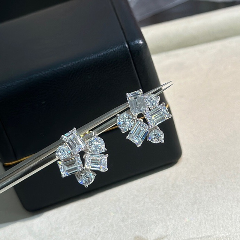 Rulalei Handmade High Quality Stud Earrings Luxury Jewelry 925 Sterling Silver Lab White Moissanite Diamond Elegant Party Geometry Women Wedding Earri