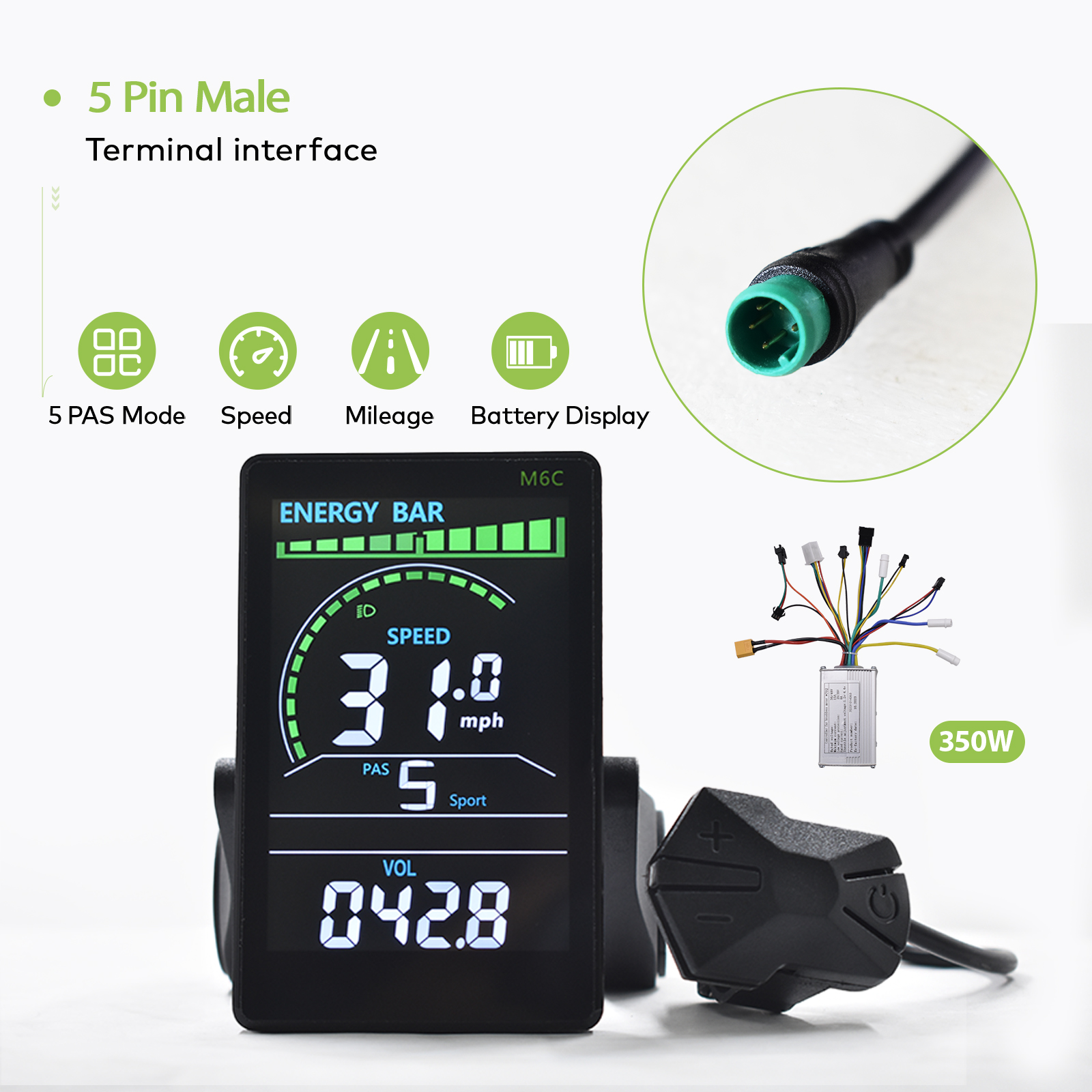 350wElectric Bike Scooter Brushless Controller 24V/36V/48V Electric Bike Colorful LCD Display Meter Electric Bike Kit Part