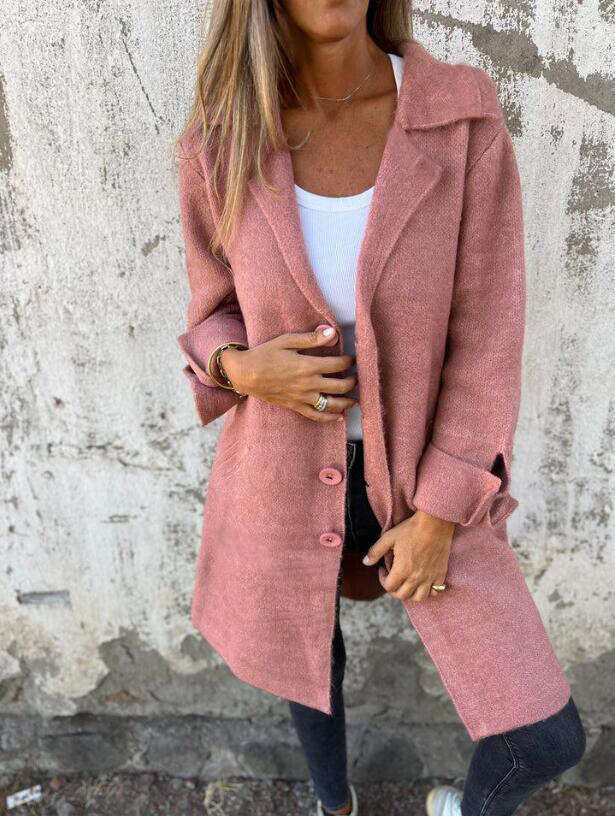 Autumn And Winter New Women's Solid Color Flip Tie Pocket Cardigan Single Breasted Mid Length Jacket Trendy Clothing Fashionable Casual Temperame
