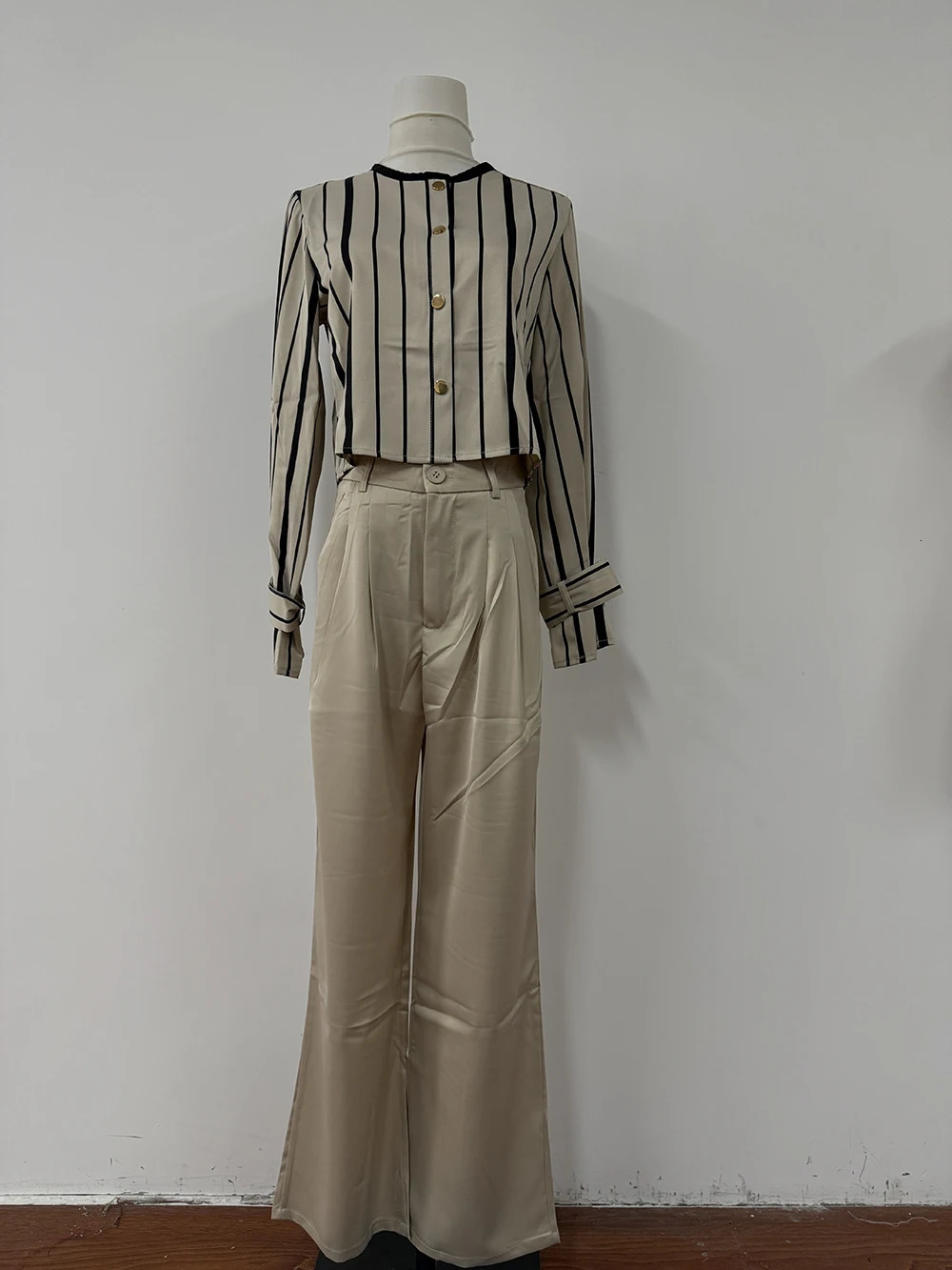 Autumn Korean Fashion High End Long Sleeve Stripe Shirt Waist Slim Suit Pants Formal Two Piece Set Women Outfits 241129