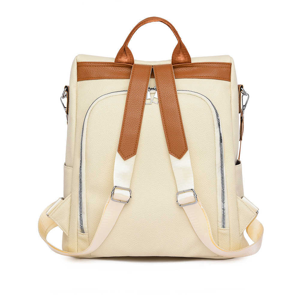 Women's backpack, large capacity travel bag, soft leather PU contrasting casual backpack, single shoulder dual-use backpack 241129