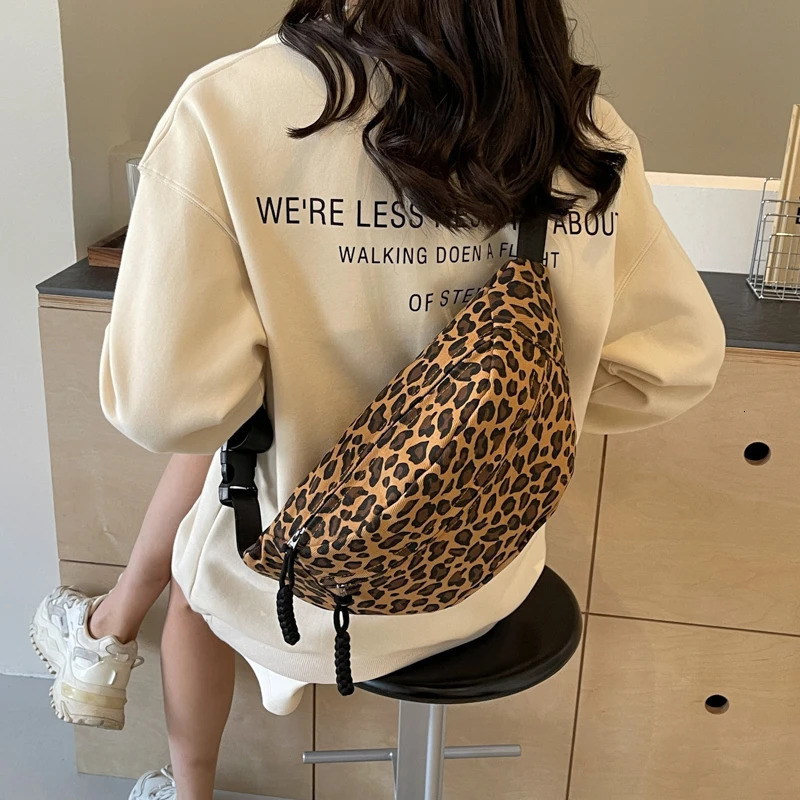 Leopard Print Waist Bag Street Trend Fanny Pack Woman Chest Canvas Belt Fashion Female Shoulder Crossbody Bags y241115