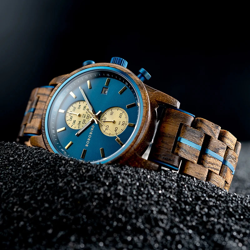 BOBO BIRD Wood Watch Men Business Quartz Watches Engraved Wooden Chronograph Wristwatch with Date Display Custom reloj madera 241122