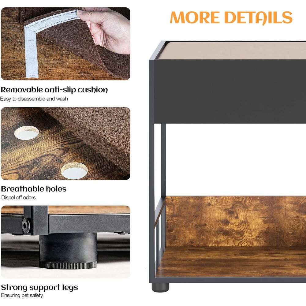 Pet Step Perch,Bunk Bed Window Perch For Dog Bedide Lounge Elevated Dog Bed Multi-Level Platform With Sponge, Non-Slip Pad And Storage,Vintage