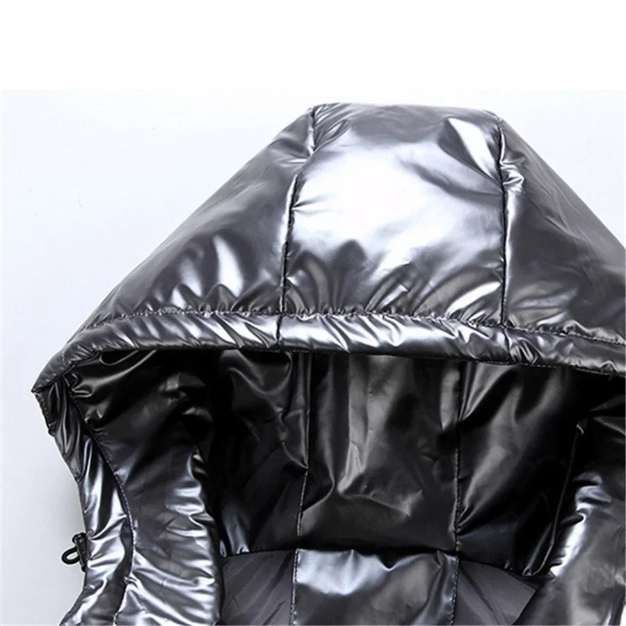 Men Winter Hooded Padded Vest Glossy Sleeveless Jacket Casual Outwear Thicken Warm Coat Waterproof Waistcoat Clothing 4XL 241129