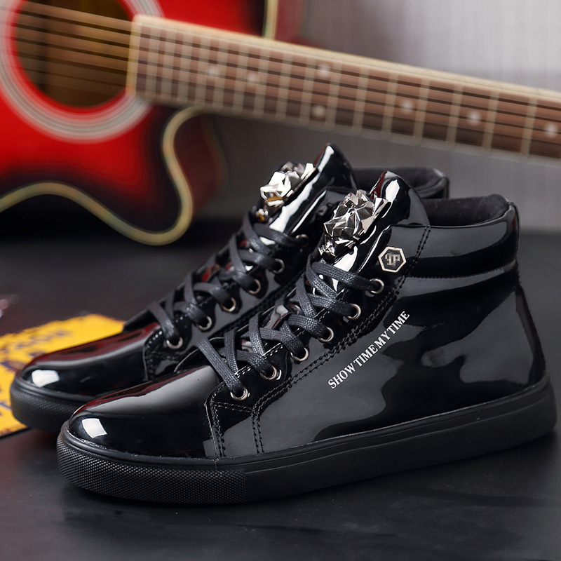 New plus size high top skateboarding Korean version personalized wrinkle free mirror fashion street dance men's casual sports shoes designer vers