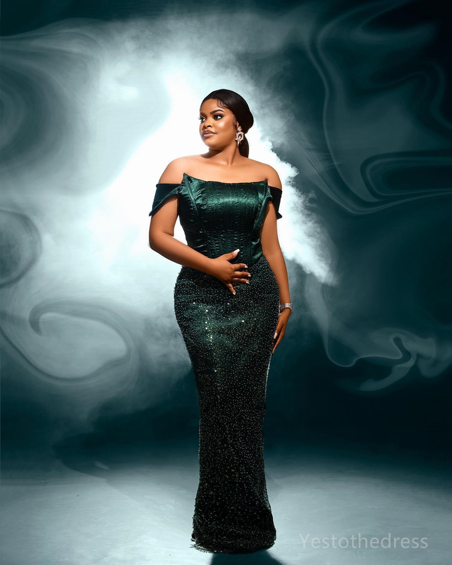 R&W 2024 Plus Size Green Prom for Special Ocns Promdress Off Shoulder Sequined Lace Evening Dresses Elegant Birthday Dress Second Reception Gowns AM80