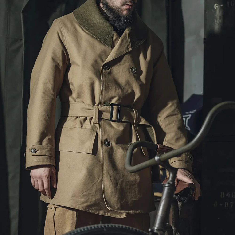 Retro Woolen Khaki Jacket: Chic Lapel Mid-Length Coat For Men (241129)