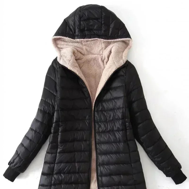 Women Winter Warm Lined Quilted Jacket Fuzzy Fleece Lightweight Zip Long Sleeve Hooded Coat with Pocket Fashion Coats Outwear 241129