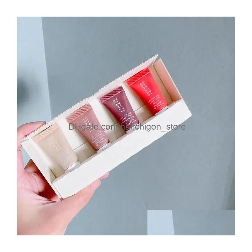 Lip Gloss Summer Fridays Set 4Pcs Lipgloss 5G Mini Makeup Gift Box Moisturize Smooth Oil Jelly Lipsticks Beige Vanilla Brown Sugar 4 Dh9T1