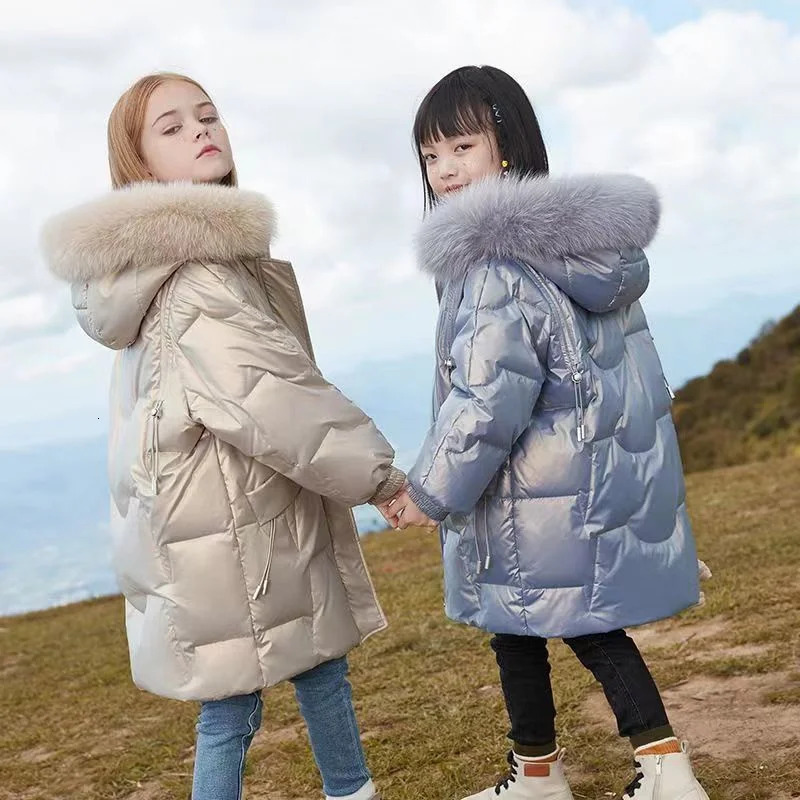 Children Glossy Jackets Girls Winter Thicken Warm Outerwear Teens Cotton Overcoat Kids Fashion Hooded Coats Casual Parkas 241126