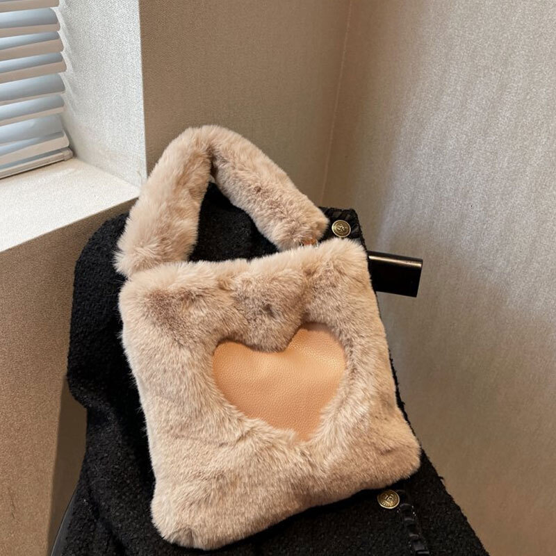 Faux Fur Winter Women Large Capacity Cute Plush Ladies Shoulderbag Female Clutch Purse Handbags Messenger Tote Bag 2023
