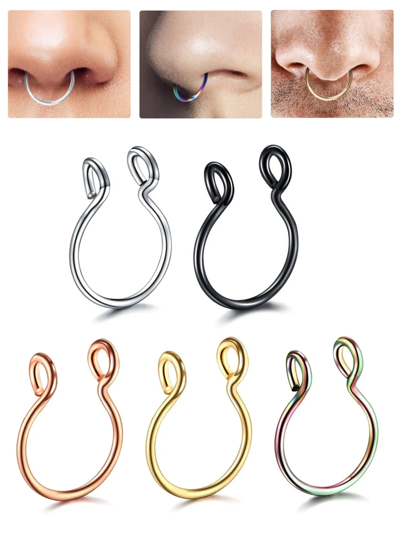 1Pc5pcs Set Horseshoe Nose Ring falseU Shaped Nath false Septum Rings316L Stainless Steel PiercingNon Pircing 241125