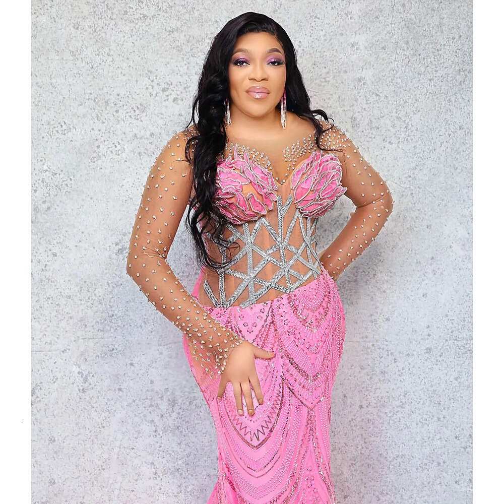 Ebi Rals Aso Pink Mermaid Prom Dresses Crystals Sequined Evening Formal Party Second Reception Birthday Engagement Gowns Dress Robe De Soiree Zj 0218