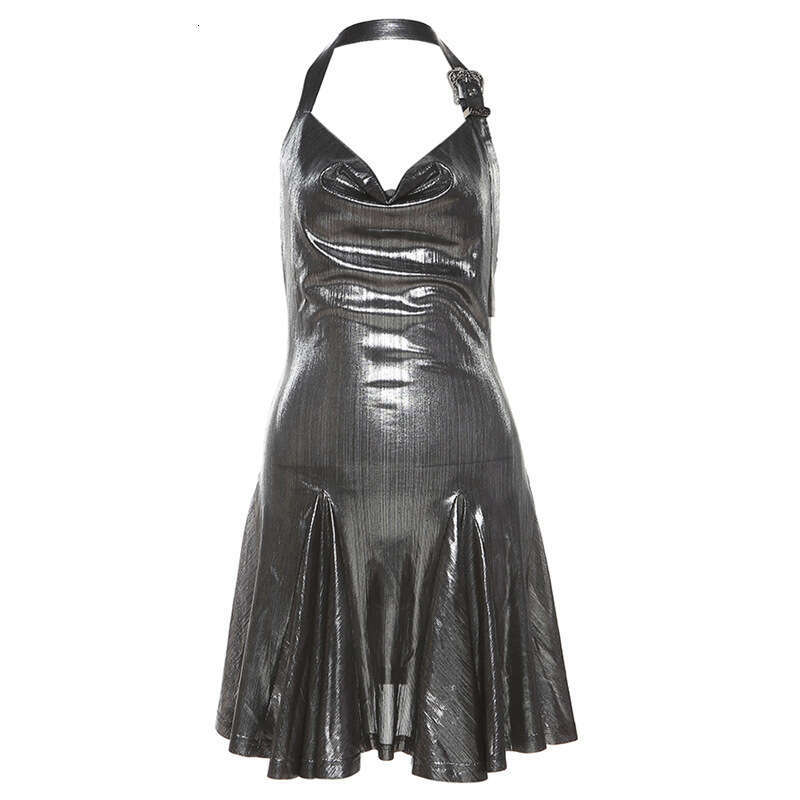 2023 Spring/Summer New Women's Solid Color Sexy and Fashionable Style Waist Tight Fit Bareback Hanging Neck Dress