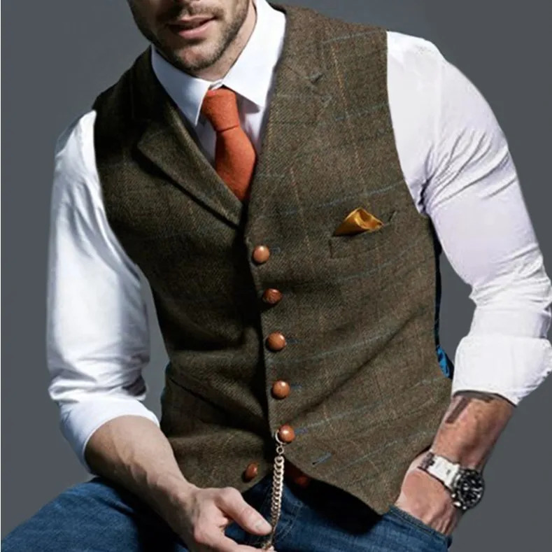 Spring and Autumn Europe The United States Mens Fashion Plaid Casual Singlebreasted Vest Slimfit Suit Commuting 241129