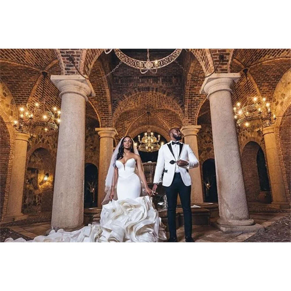 Ruffles Sweetheart Cascading Mermaid Dresses Cathedral Train African Nigerian Fishtail Wedding Gown Robe De Mariee Cg