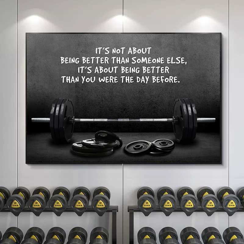 Modern Motivating Quote Sports Art Posters and Prints Wall Canvas Art Barbell Decorative Painting for Gym Room Fitness Lovers W241128