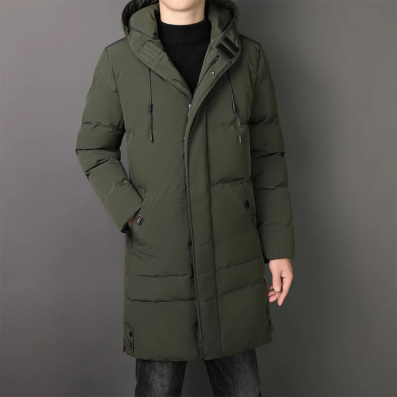 PFHQ Mens Cotton Jacket Winter Thick Mid Long Coat 2024 Solid Color With Hat Casual Korea Fashion Male Tops Zipper 21Z7537 241129 - view 3