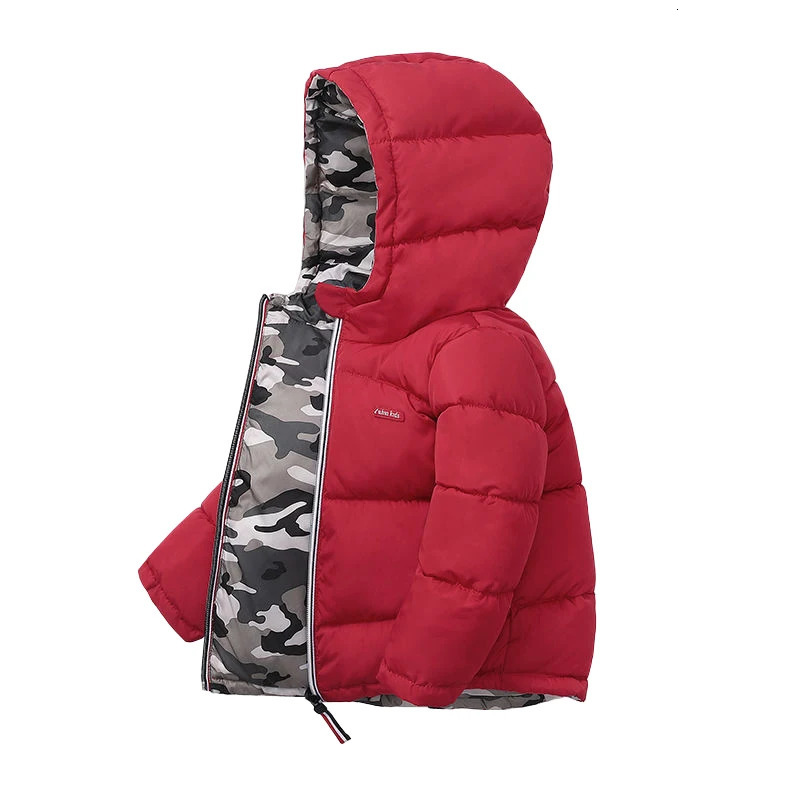Winter Thick Warm Down Coat For Boys Jackets Can Be Worn On Both Sides Toddler Hooded Outerwear Infant Children Clothes 241126