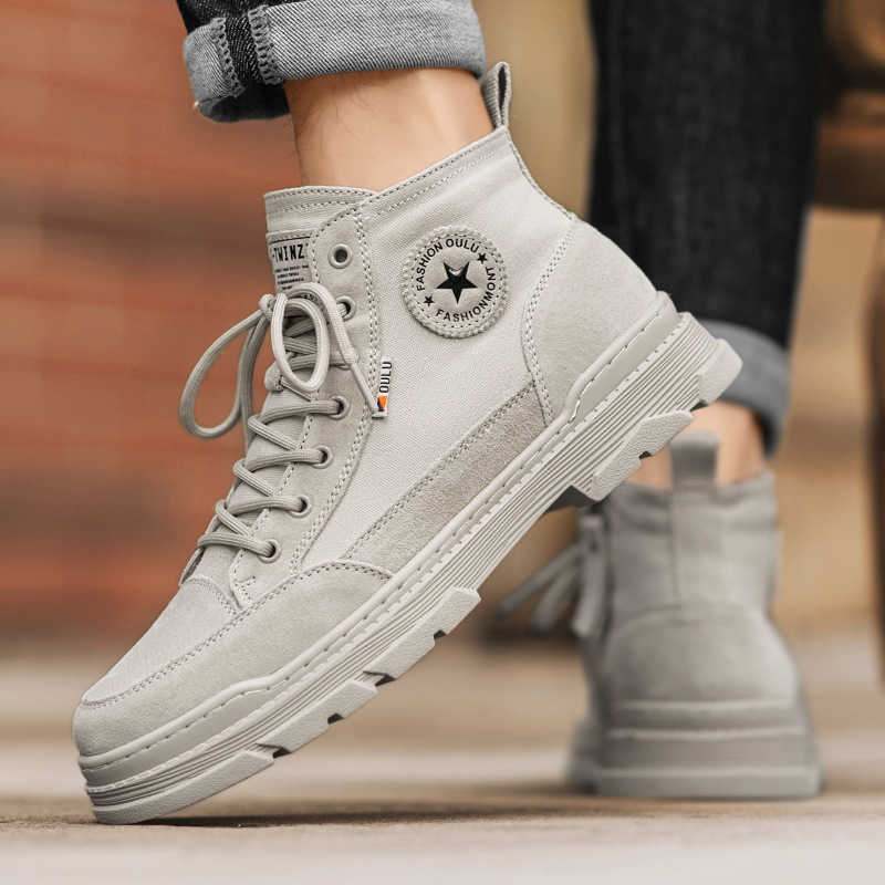 Autumn new canvas breathable sports board shoes versatile daily high top lace up mens casual shoes cold adhesive mens shoes M241129