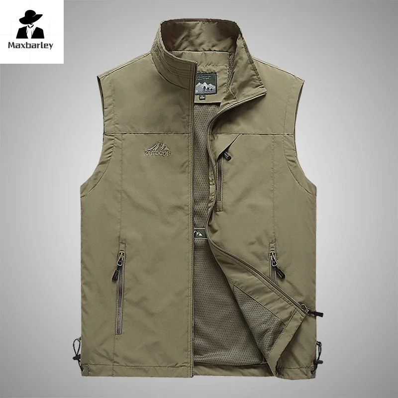 Autumn Men Waistcoat Outdoor Leisure Solid Sleeveless Jacket Young Middleaged Pography Fishing Casual Vest Male summer 241129