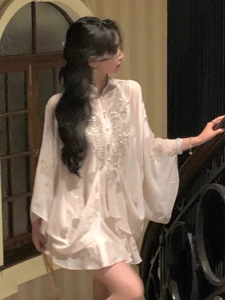 Fashion British Style Mermaid Dress 2 Piece Set Korean Sequin Cloak Pleated Skirt Suit Summer Women Party Clothes Outfits 241129