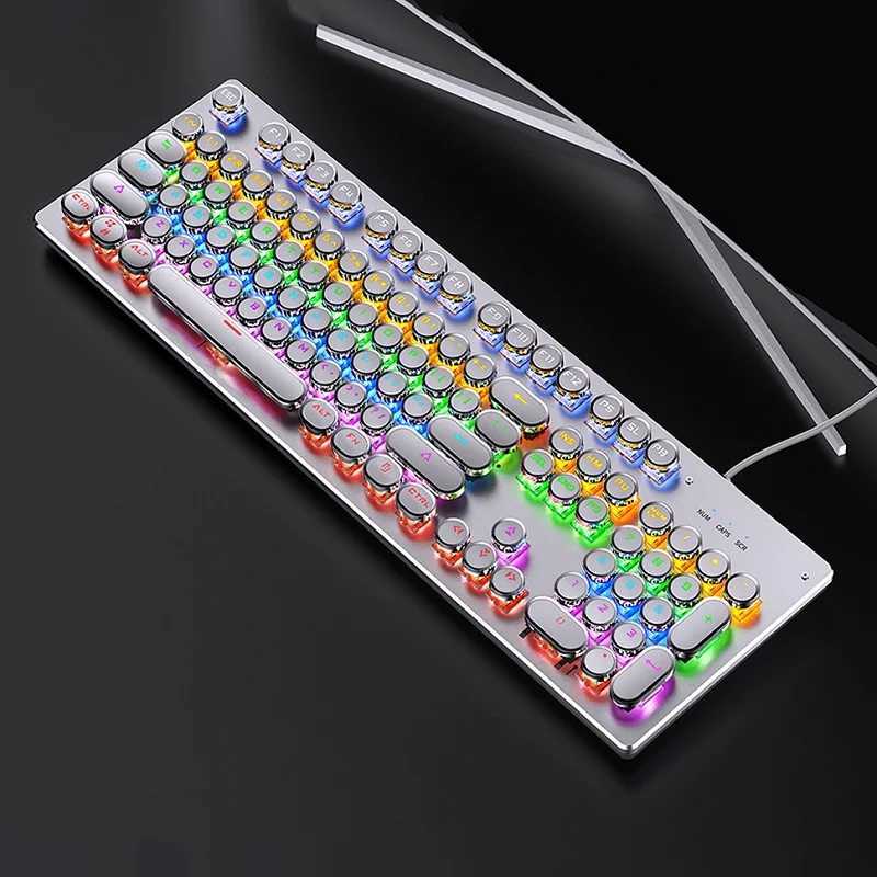 Retro punk mechanical keyboard e black brown switch 104 key USB wired gaming keyboard RGB backlit PC laptop gaming console Y241126