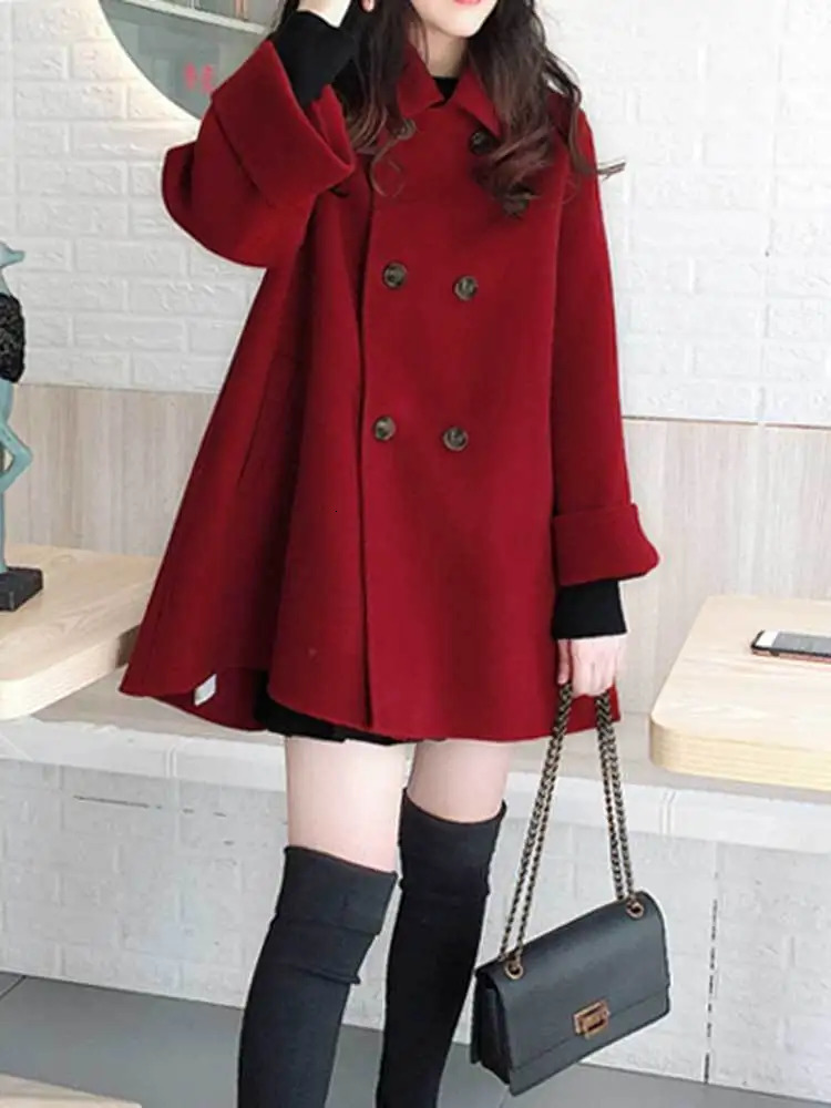 Korean Fashion Double sided WoolCoat Women Winter Clothes Mid Length AutumnWinter Cloak Black Wool Jackets Coat 241129