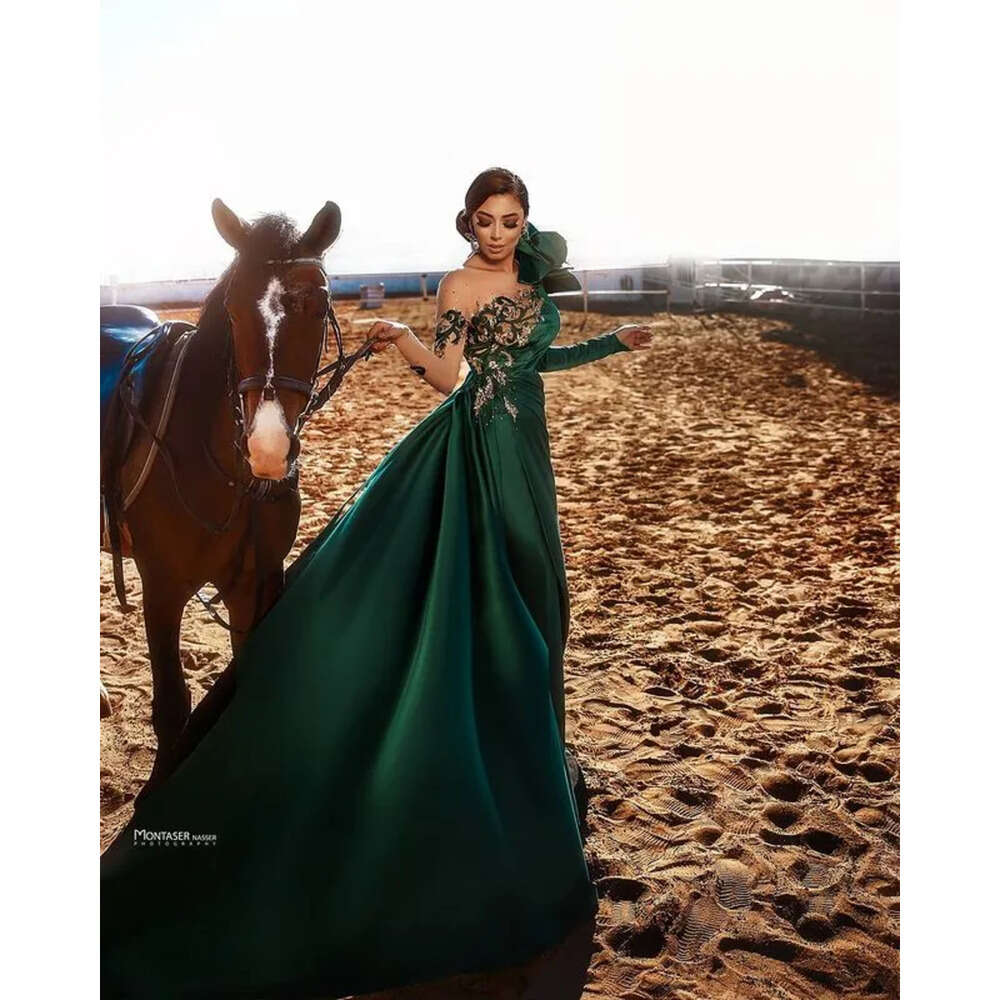 Size Aso Ebi Arabic Plus Green Mermaid Lace Prom Dresses Beaded Sheer Neck High Split Evening Formal Party Second Reception Gowns Zj