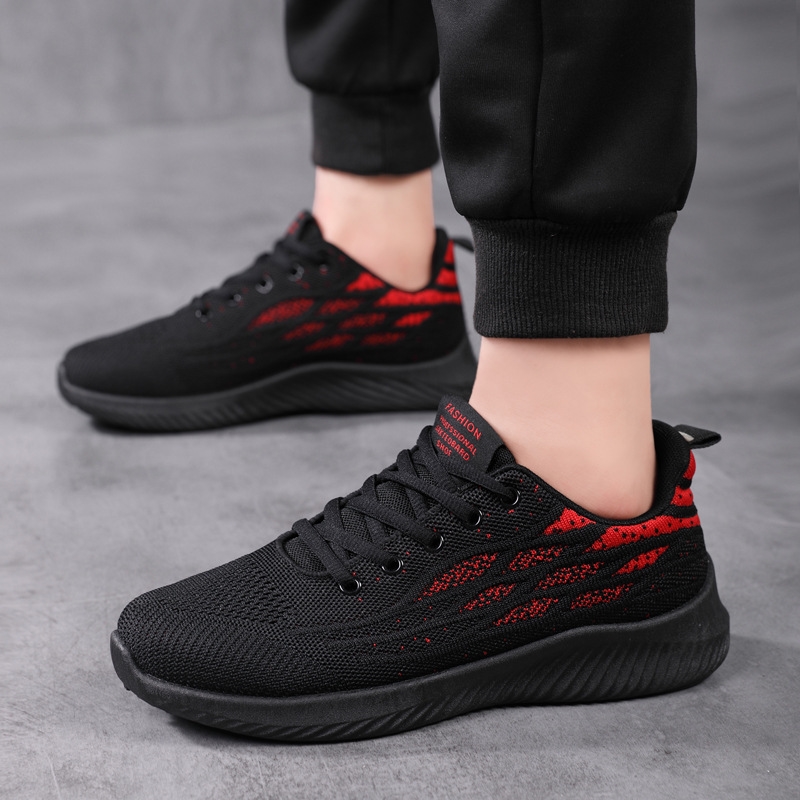 Sports shoes men's running shoes summer new fashionable and versatile black mesh men's casual work shoes
