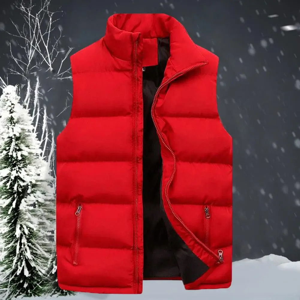 Stylish Sleeveless Coat Cotton Padded Washable Pure Color Pockets Waistcoat Male Men Vest Jacket Streetwear 241129