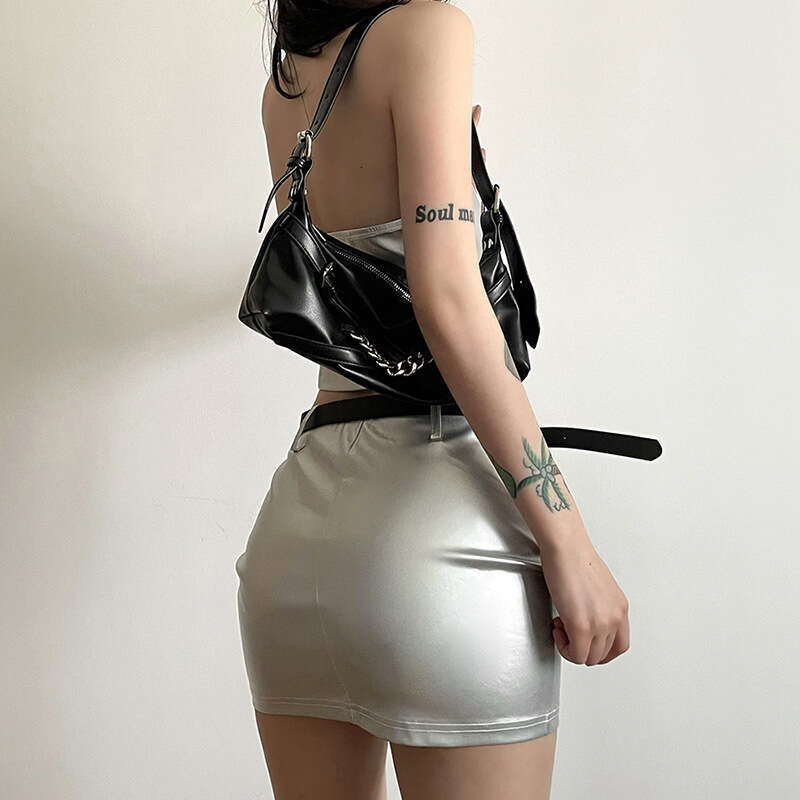 Wind 2024 Summer New Women's Solid Color Chest Wrapping Slimming Umbilical with Waist Bag and Hip Skirt Set