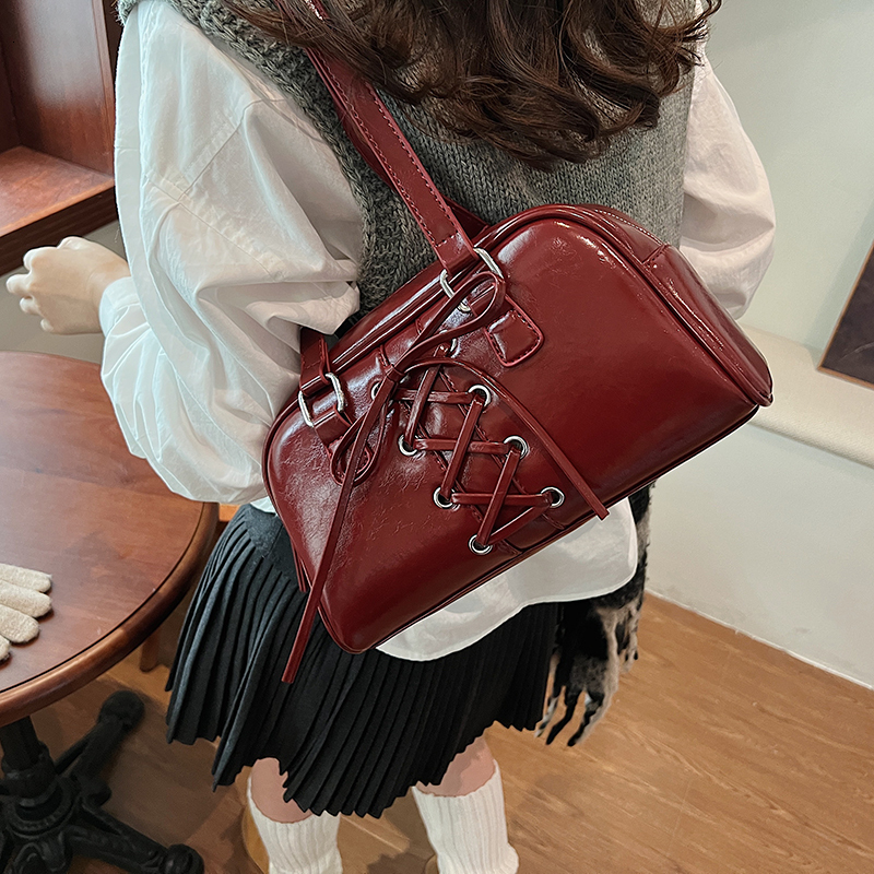 Y2k Red Handbag Purse For Women Girls Aesthetic Japanese Shoulder Faux Leather Tote PU Underarm Top Handle Clutch Bag