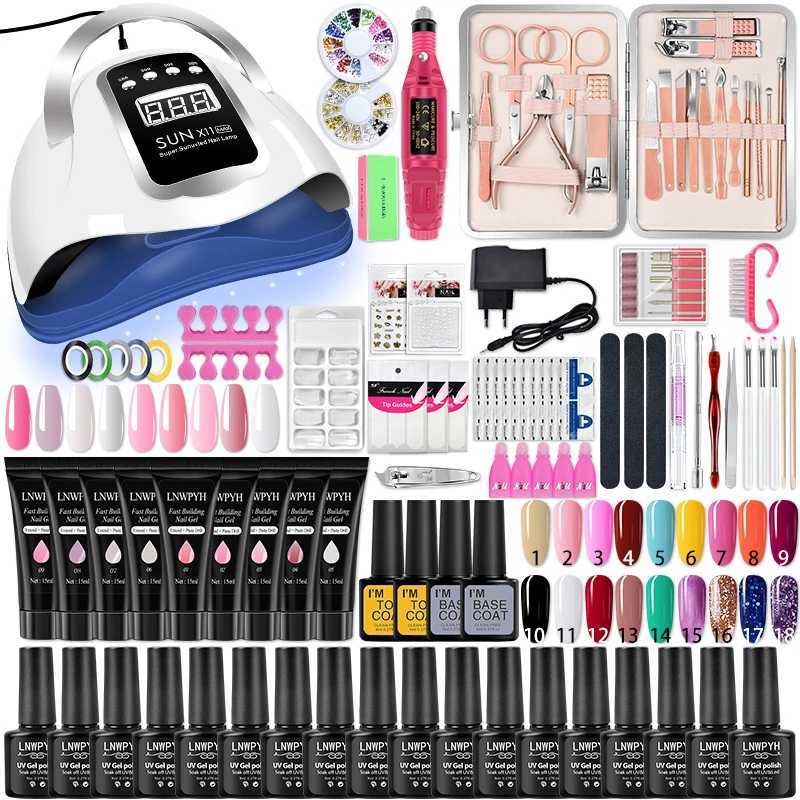 Manicure Set Poly Nail gel Kit Professional Nail Kit with nail lamp acrylic extended gel nail polish all for nail gel tool kit W241128