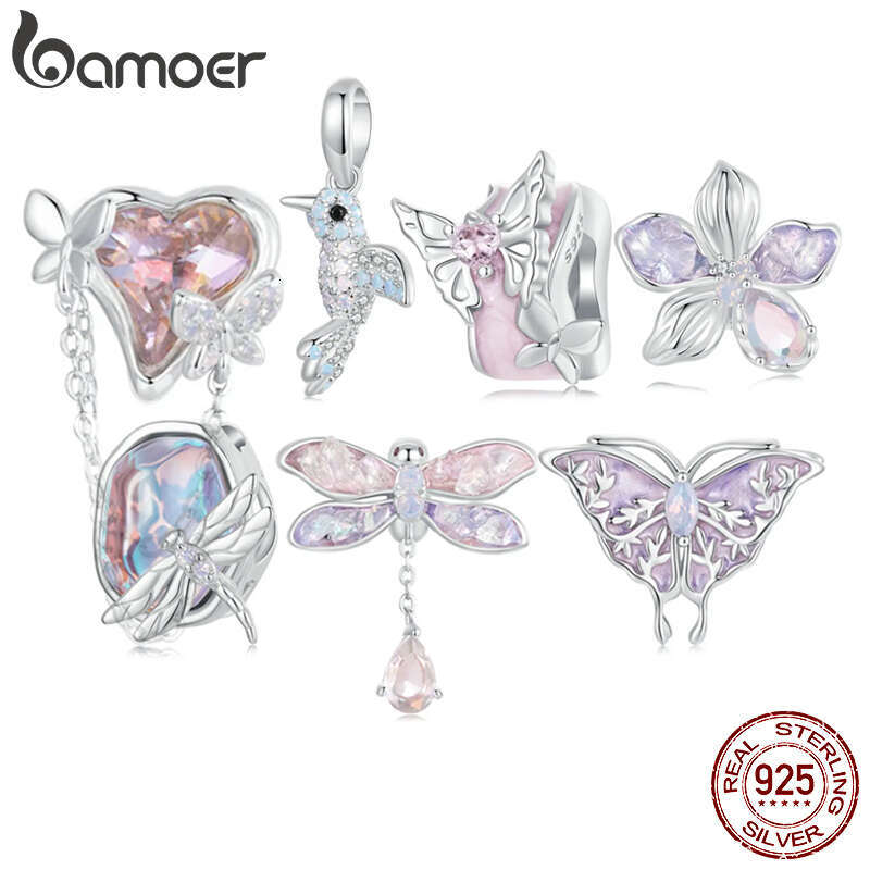 BAMOER Dragoy/Butterfly/wer/Bird Sterg Sier Charm Beads Fit Bracelet DIY Jewelry Accessories for Women