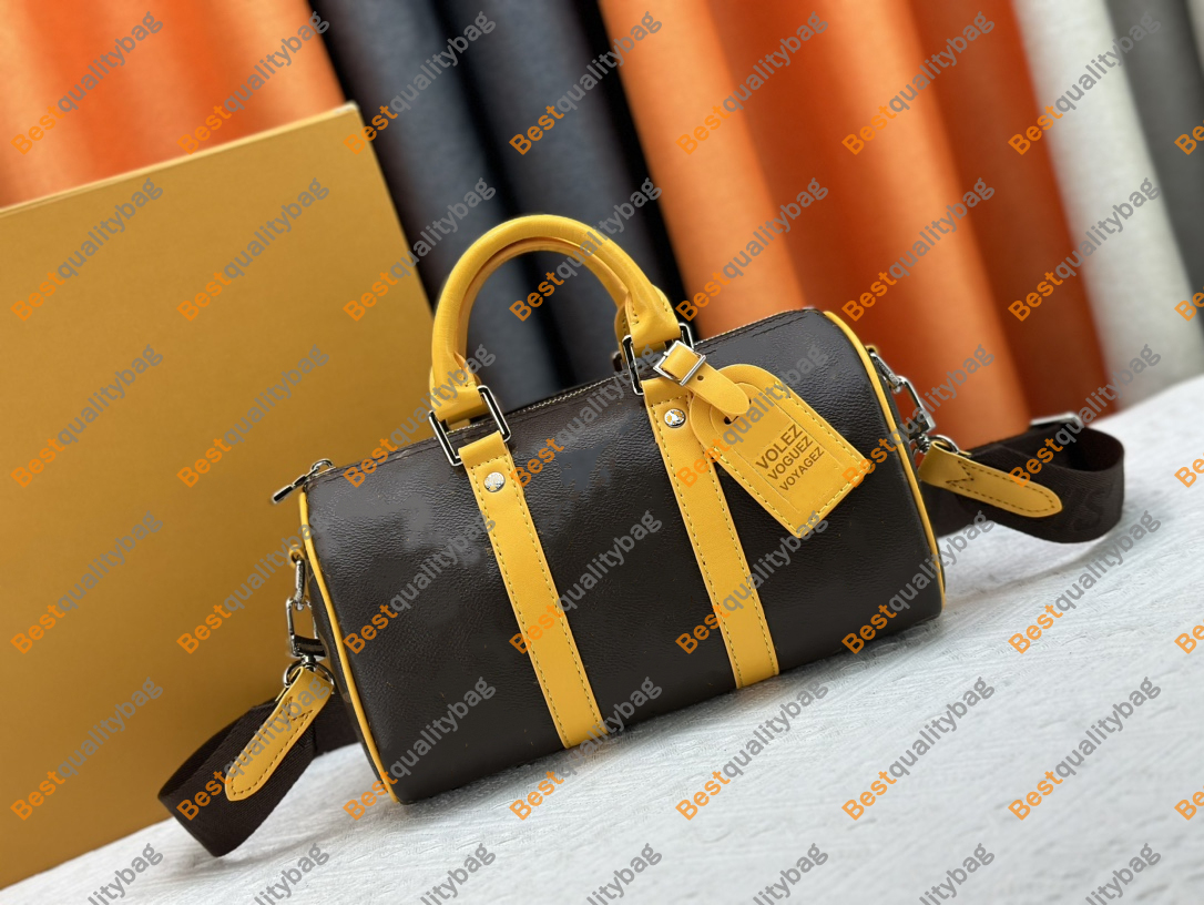 Keepall 25 Designer Men Shoulder Bag Boston Bag High Quality Colormania Series Yellow Leather Top Handle Boston Bag Handbag Luxury Brand Fashion