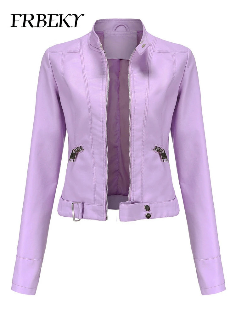 Women Jacket Autumn Leather Short Standing Collar Zipper Thin Section of Womens Coat Motorcycle 241129