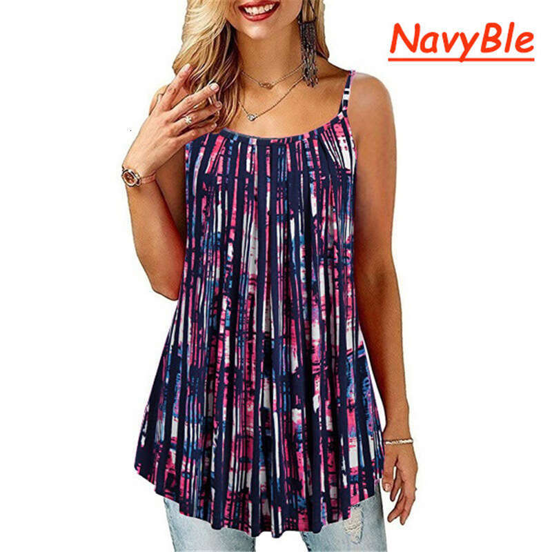 European American Plus Size Women's Clothing With Printed Folds, Loose Camisoles, Trendy Clothing, Fashionable And Casual Temperament