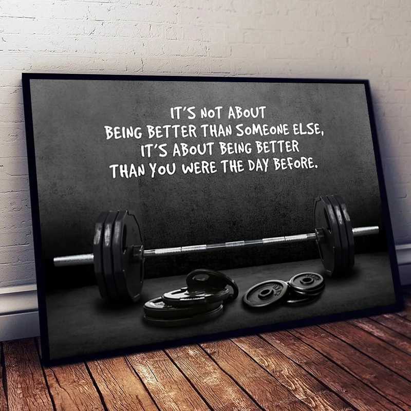Modern Motivating Quote Sports Art Posters and Prints Wall Canvas Art Barbell Decorative Painting for Gym Room Fitness Lovers W241128