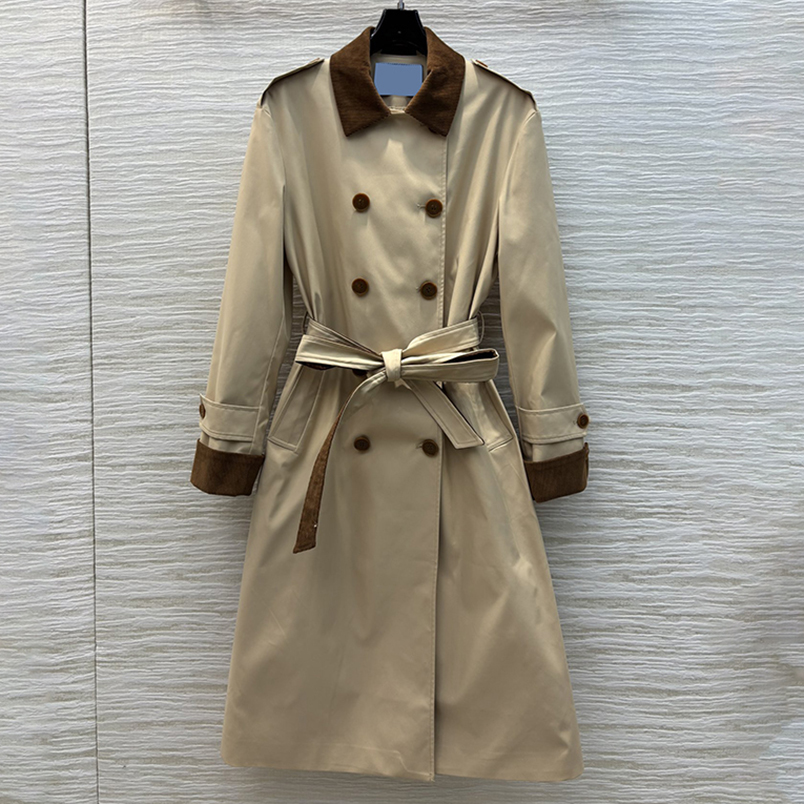 Women Trench Coats With Belt Vintage Lapel Neck Long Jacket Double Breasted Windbreaker Slim Outerwear