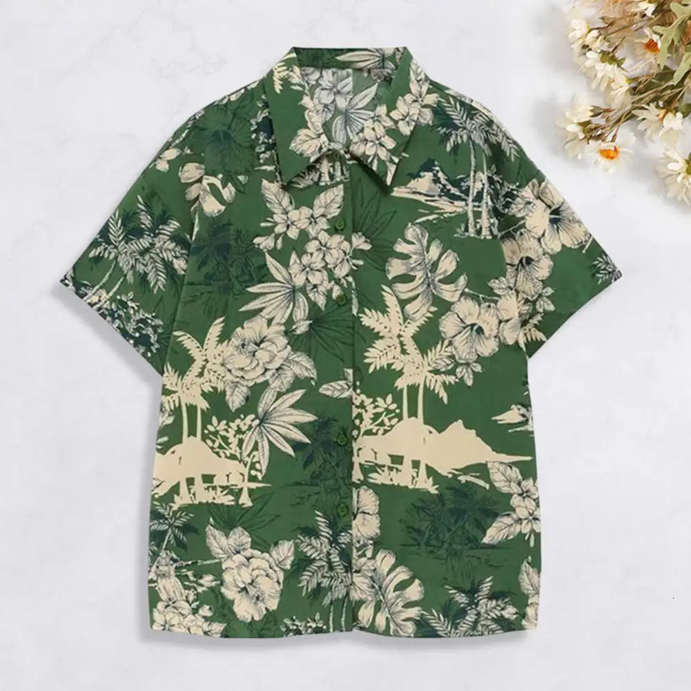 Trendy Summer Shirt Patch Pocket Quick Drying Hawaiian Shirt Summer Floral Leaves Print Hawaiian Shirt 240428
