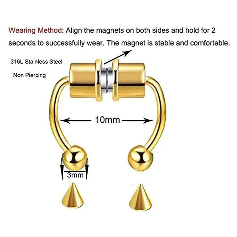 Women Piercing Nose Ring Hoop Septum Non Clip Rock HipHoop Stainless Steel Magnet Fashion Punk Body y241125