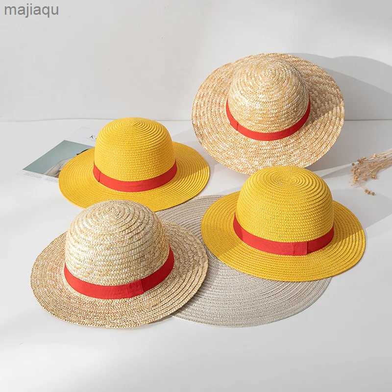 Caps Hats Baby One Piece Luffy COSPLAY Anime Dress up Straw Parents Childrens Sunshade Hat Performance HatL240429