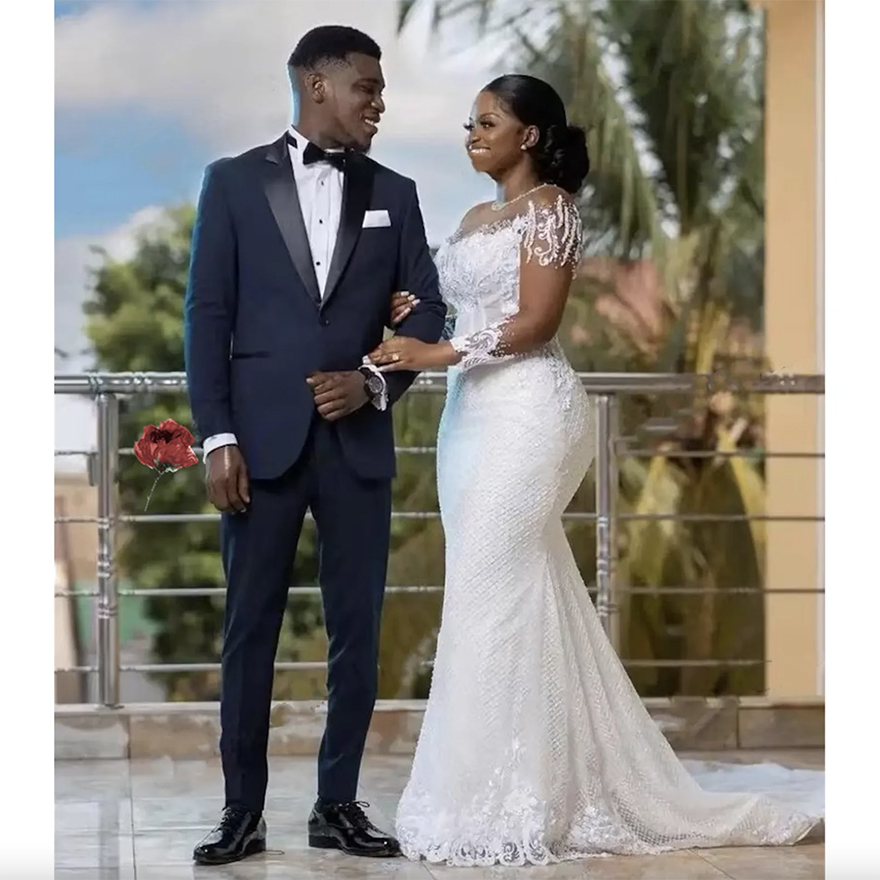 African White Mermaid Wedding Dresses Women Elegant Sheer Long Sleeved Bridal Gowns Lace Country Dress Second Reception Gown 0509