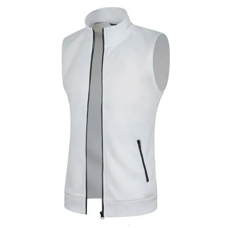 Autumn Mens Zipper Sleeveless Coats Outdoor Turtleneck Sweaters Breathable Solid Color Streetwear Jacket Vest Men Athletic Tops 241129