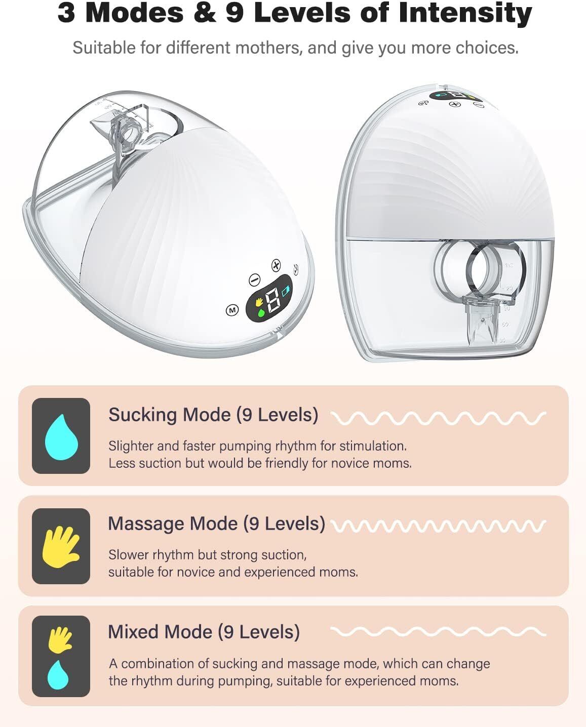 2 PCS Wearable Electric Breast Pump Silent Hands Free 9 Levels Auto Milker USB