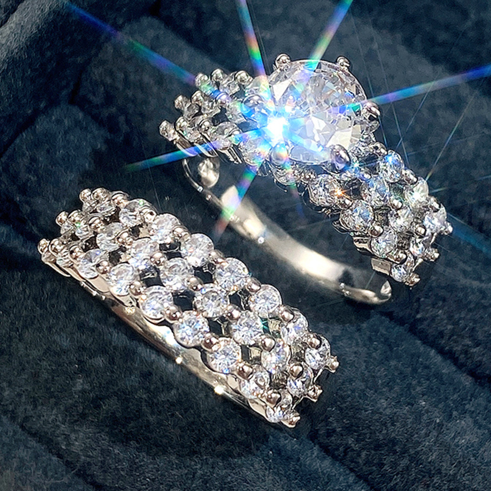 Choucong Brand Handmade Wedding Rings Luxury Jewelry 925 Sterling Silver Fill Round Cut White 5A Cubic Zircon CZ Diamond Gemstones Party Women Couple 