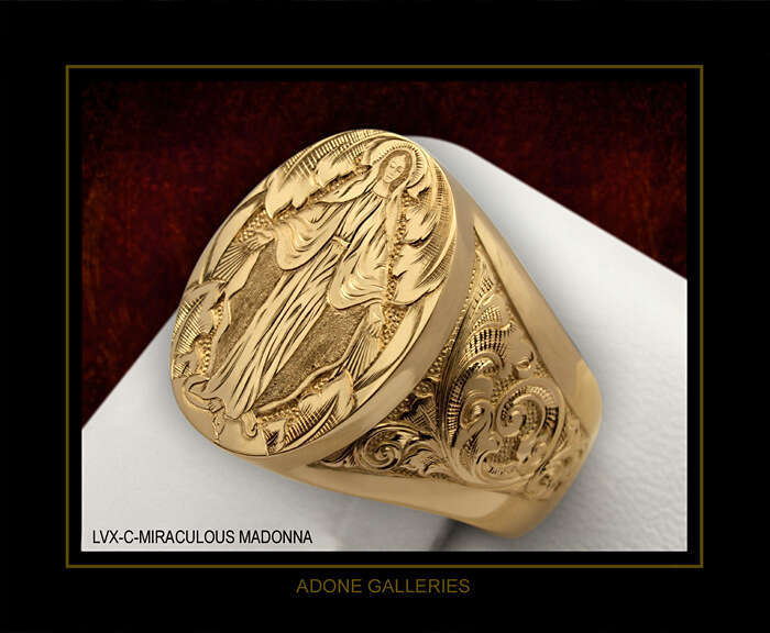 Hecheng Hot selling Jewelry, Blessed Virgin Mary, Handmade Seal Ring, Wind Carving Religious Men's Ring